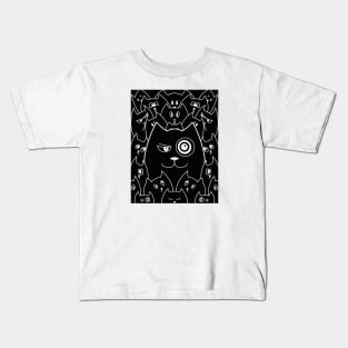 Qute Cartoon Cat Doodle / Cats Line Art Kids T-Shirt